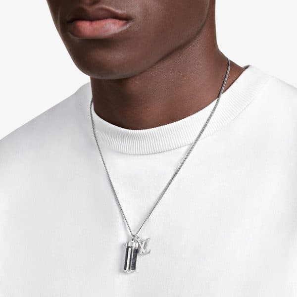 LOUIS VUITTON Monogram Eclipse Collier Plaque Necklace Men Chain